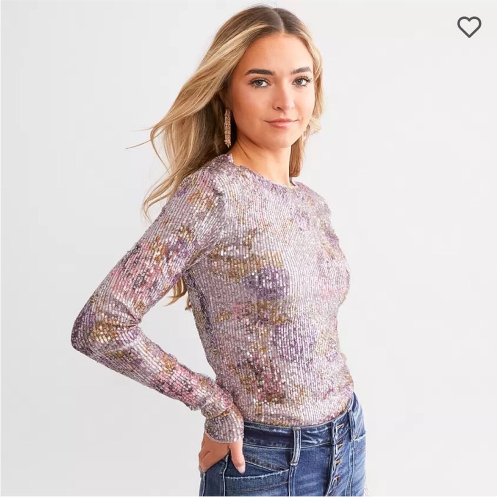 Free People Sequin Long Sleeve Top - Purple